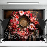Lofaris Woven Pink And Red Floral Wreath Backdrop For Photo